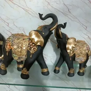DIWALI Black and Gold Elephant Family Statue